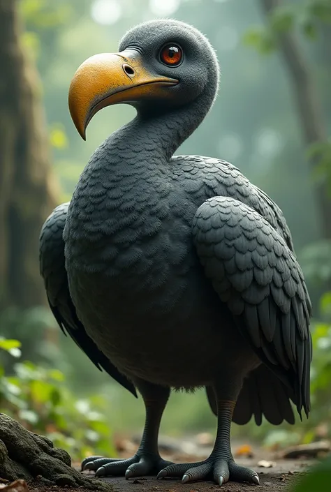 

(Dodo)  beautiful heavy bird, with gray feathers, large curved beak, and short legs short wings short tail realistic style as realistic as possible 


