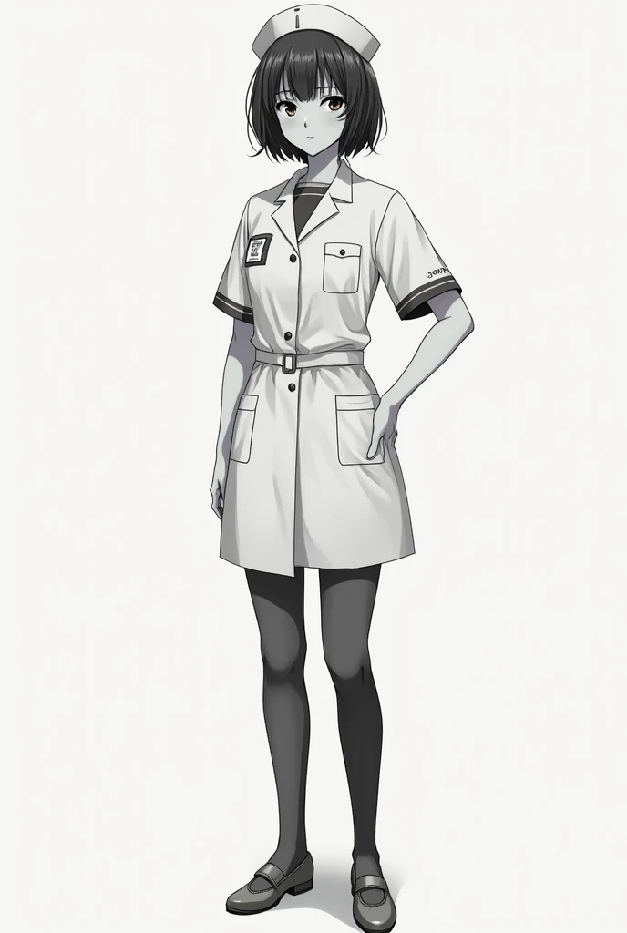 Monochrome、Japanese woman in medical uniform　whole body