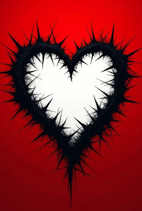 Red background with a white heart in the middle with thorns around the heart 