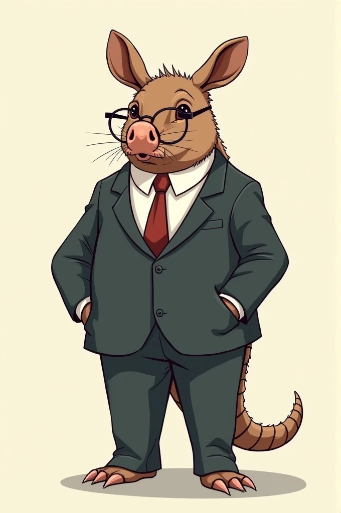 Ball armadillo wearing a suit, tie and glasses, em formato de desenho 