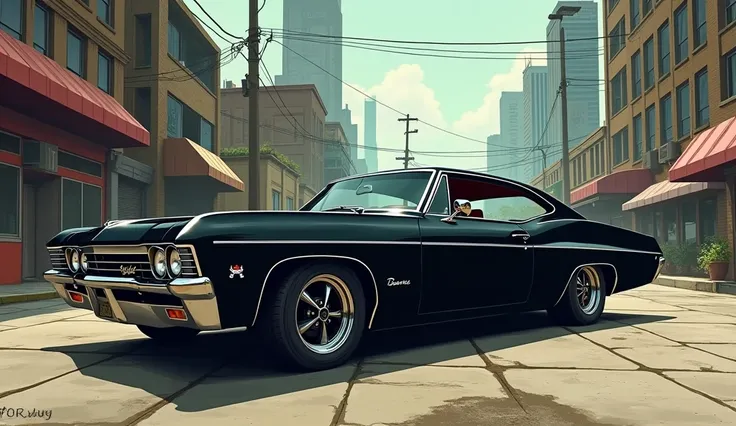 create a gta san andreas style illustration of a black Impala 67