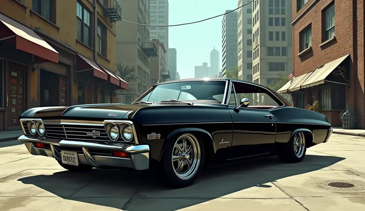 create a gta san andreas style illustration of a black Impala 67