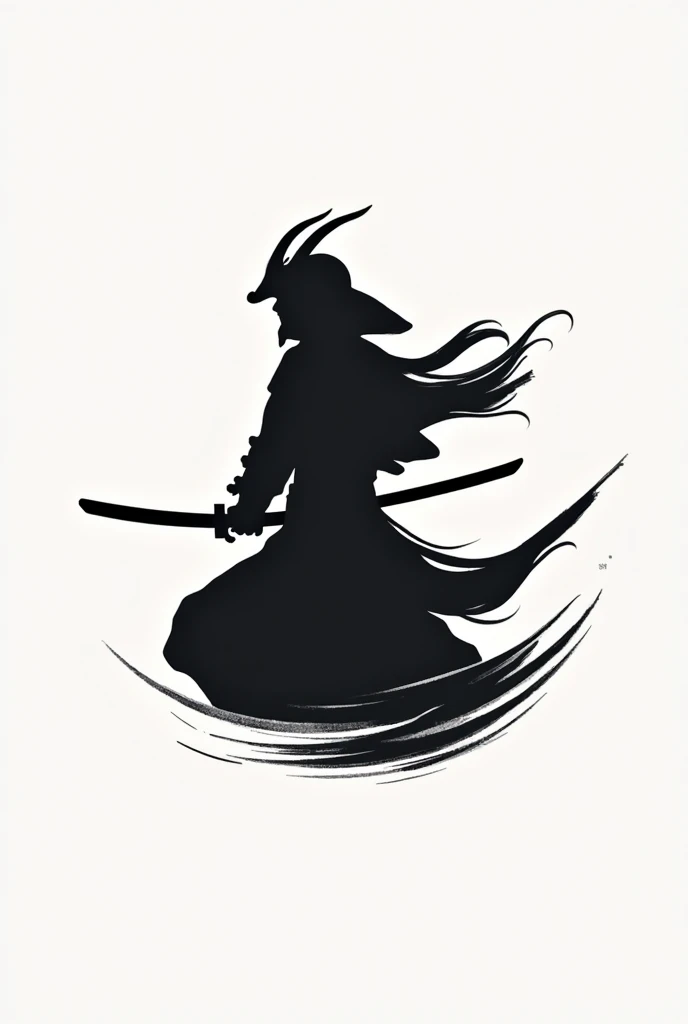 Create a logo with a black samurai silhouette without many details with a kind of trail behind him as if he had come running
