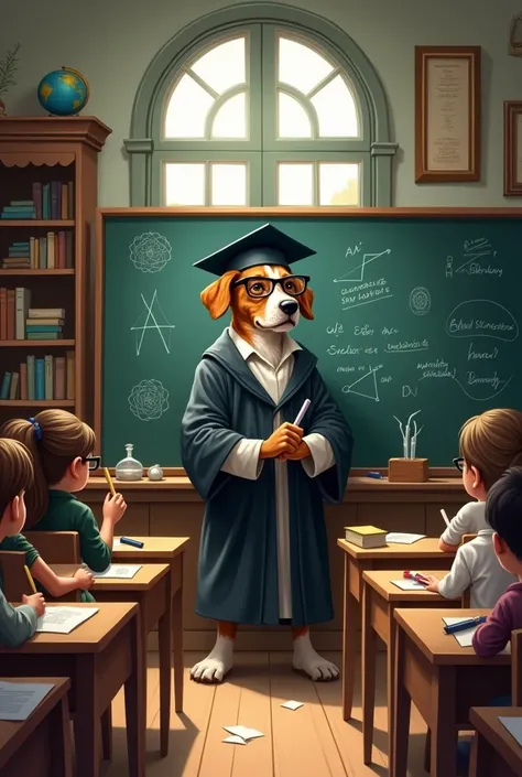 Teacher dog writing on the board
