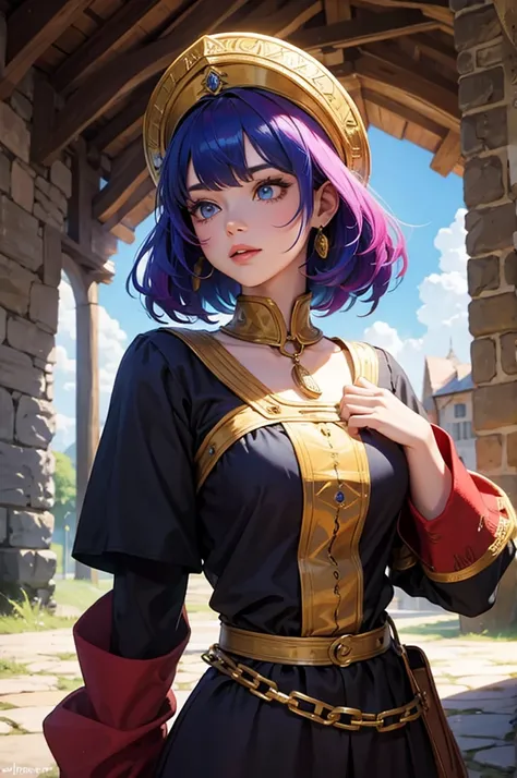 Colorful hair girl upper body medieval Europe