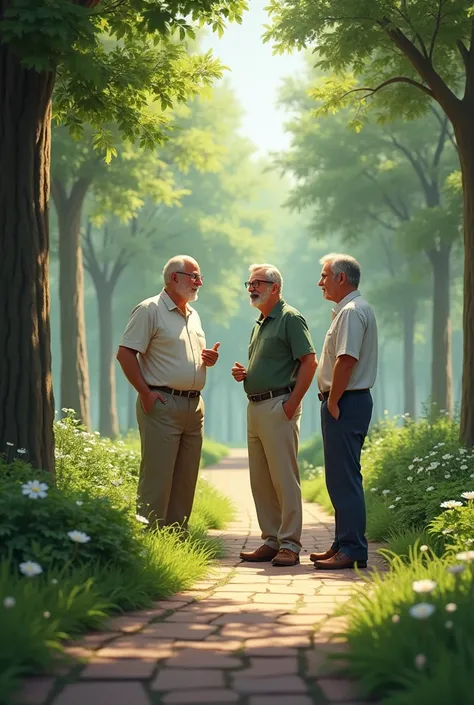 3 men talking in the park
