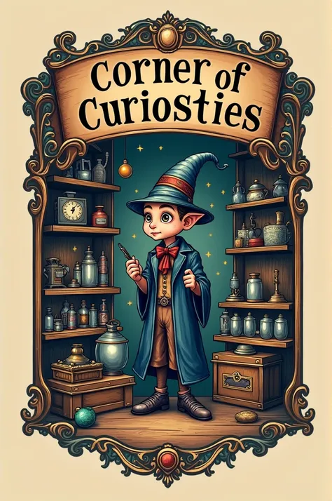 Logo on a curiosity shop with the name "The corner of curiosities"