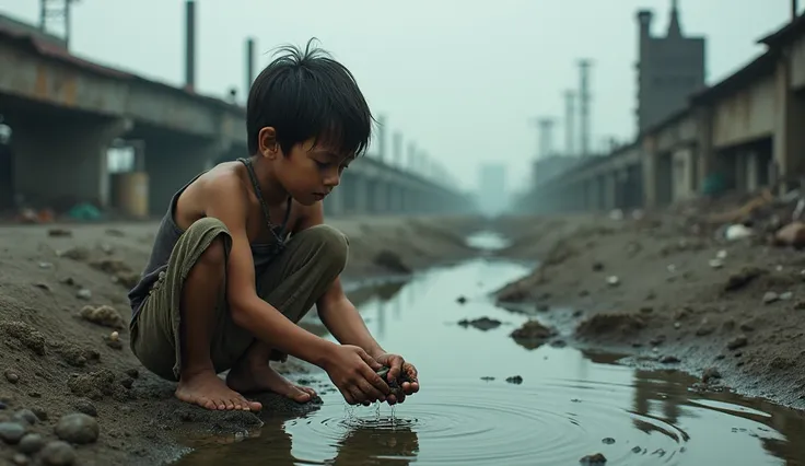 A boy drinking infiltrated water