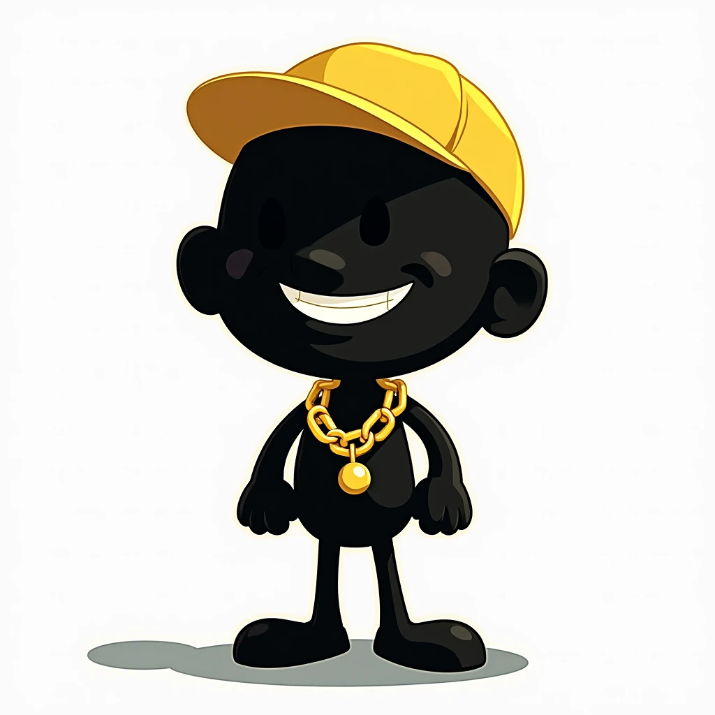 Black shadow of a happy yellow emoji with a gold chain cartoon, Vice City GTA, white wall background