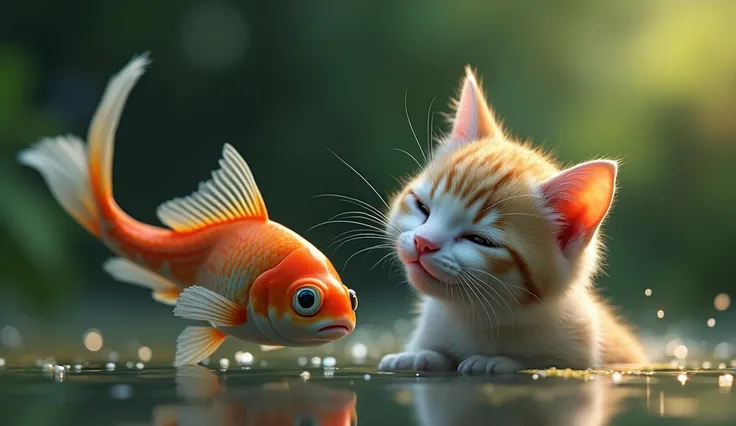 (photorealism:1.2), a lone cat joyfull with fish