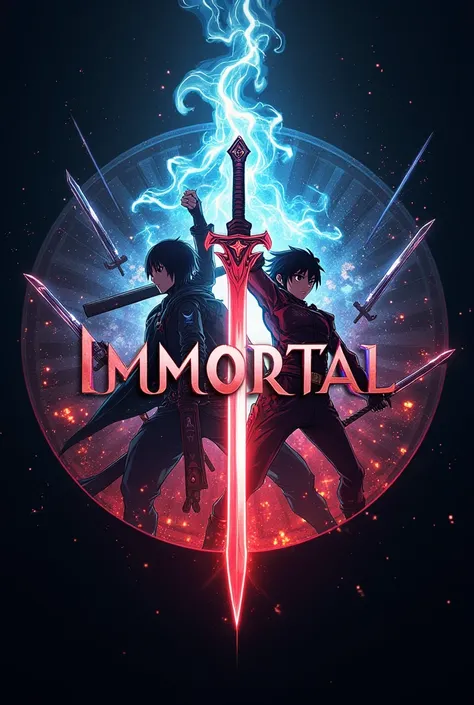 A logo with Immortal written with background some sword art online anime fight scene
