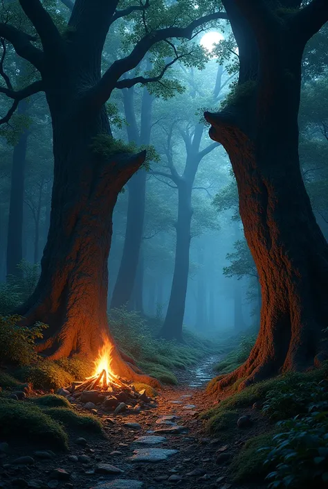 Camp entrance into the forest at night