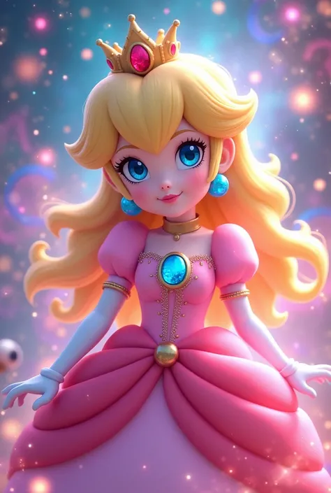 princess peach, anime style, background colourful magic, toad, 1:2