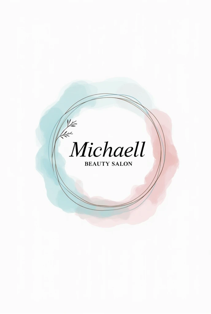 Create a logo for a beauty salon called michaell beauty salon, with baby blue tone, baby pink, Let it be a circle Let it be eye-catching 