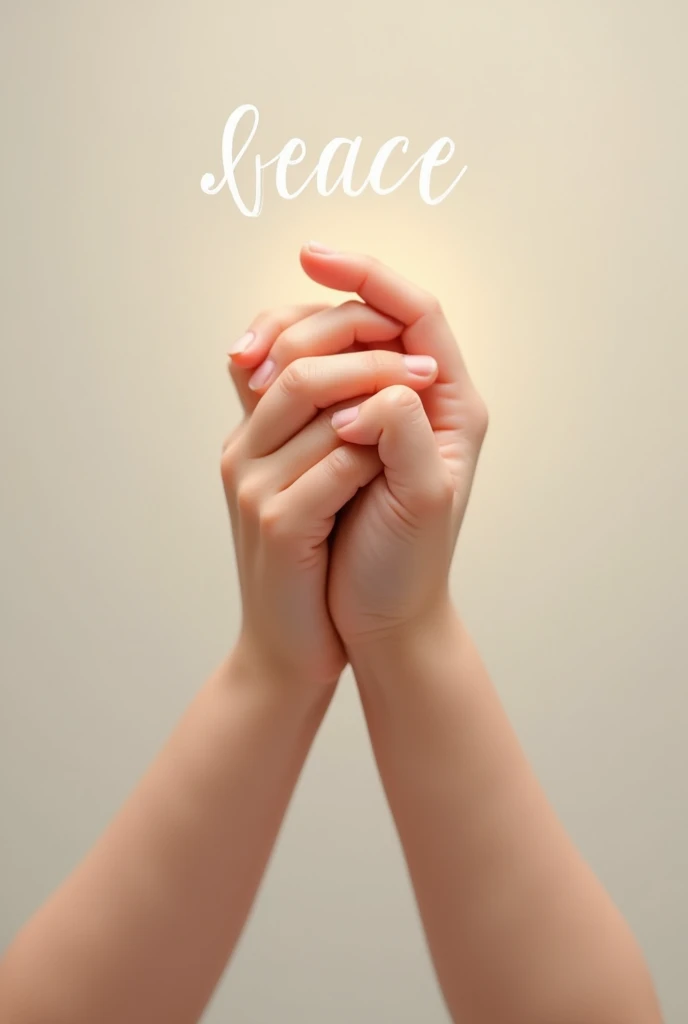 Children&#39;s hands with the inscription peace