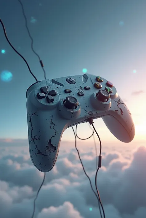 Broken video game controller in the sky