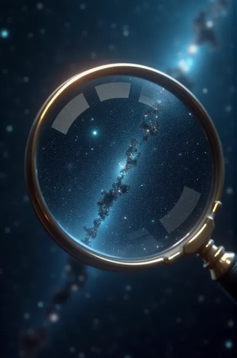 A magnifying glass with the universe in the background 