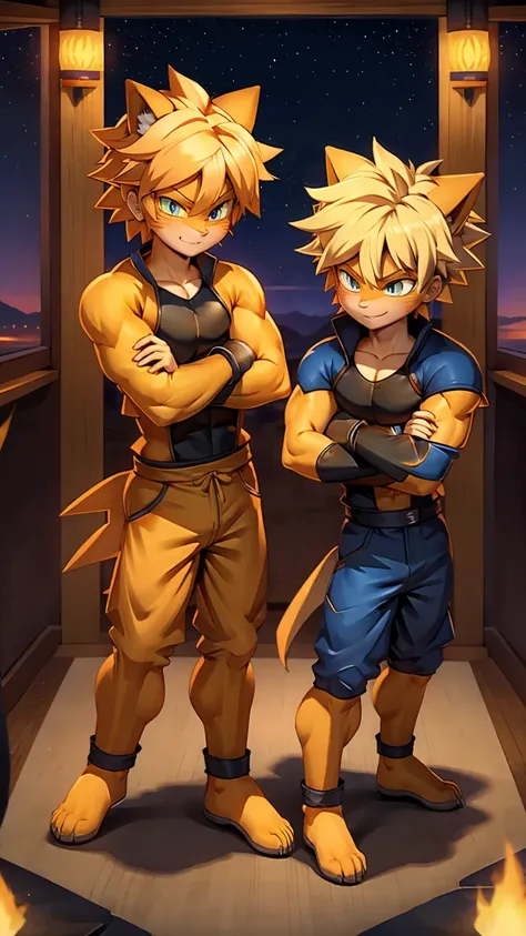 highest quality,full body image,2boys,a mix of goku and naruto