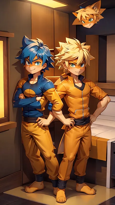 highest quality,full body image,2boys,a mix of goku and naruto