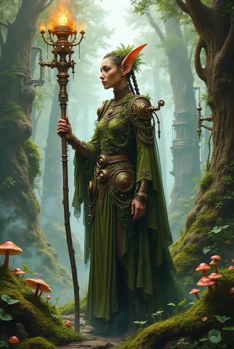 create a steampunk elf druid