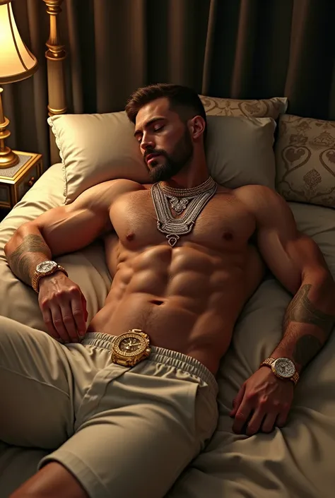 Full body bodybuilder porn actor amalgamation, dj, rapper, billionaire, Zyzz com Jeff Seid, Brice Akuesson e Ronnie Coleman , Golden diamond silver chain, Patek watch, 8-bud abdomen, big 25 cm penis full body in tanga muy borracho dormido y dejandose manos...