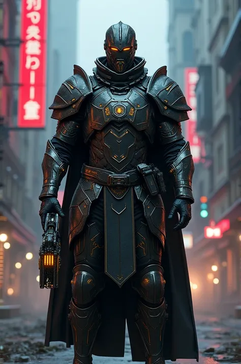 medieval futuristic armour police cyberpunk gun