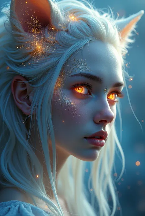 A cute adorable hyper-realistic and captivating portrait of a mystical and otherworldly beautiful young goddess creature, with luminous and ethereal animal features. The creature has deep glowing eyes that radiate an otherworldly light, surrounded by intri...