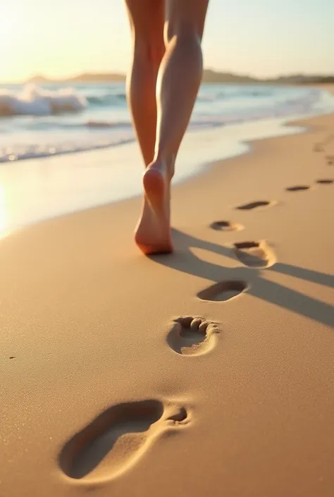 A Woman&#39;s Trail Footprints in the Sand