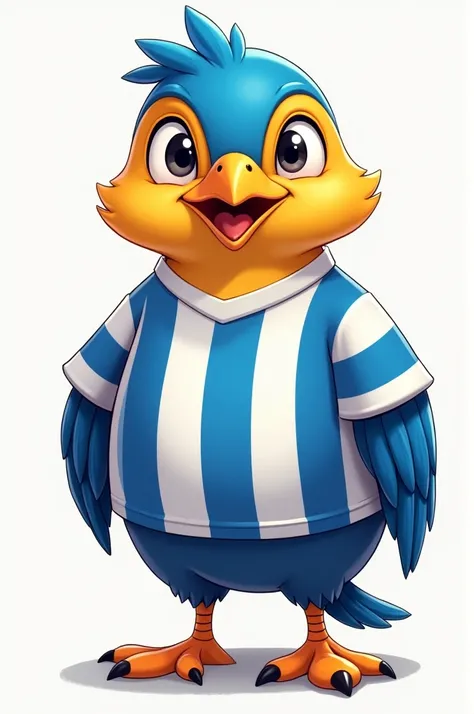 Bird with blue and white striped football shirt