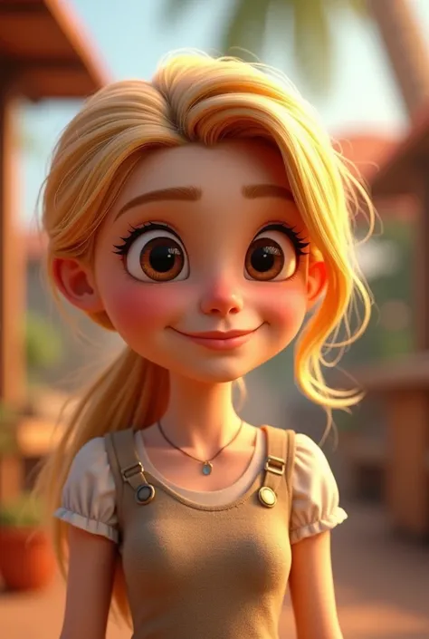 create a pixar style 3D avatar of a Castilian blonde woman, brown eyes, thick lips, White skin