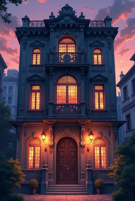 Anime style art of brothel facade, without people