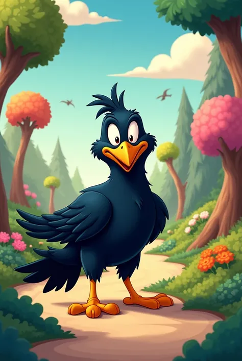 looney toons background, but it has a drawing of a crow in the center
