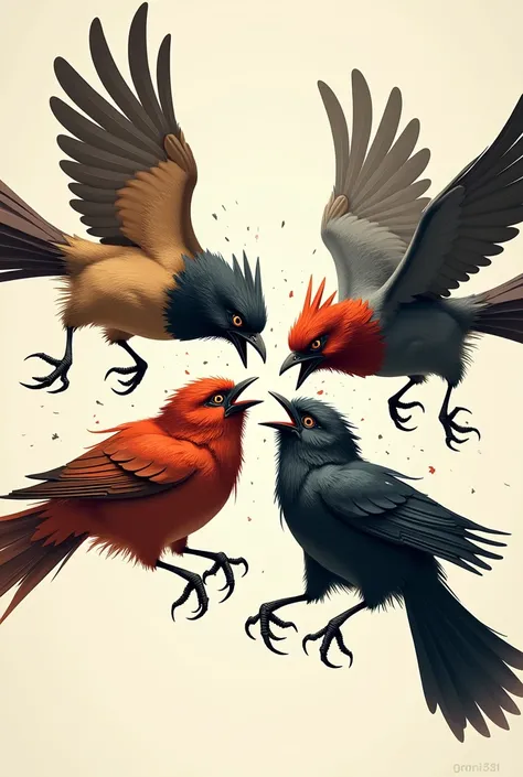 four birds pecking each other forming a star