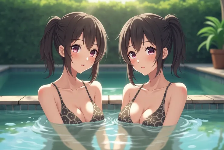 Identical twin sisters、Japanese、Real、Two Japanese sisters in an open-air bath invite you to join them