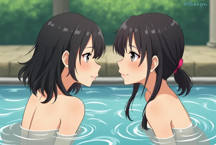 Identical twin sisters、Japanese、Real、Two Japanese sisters in an open-air bath invite you to join them