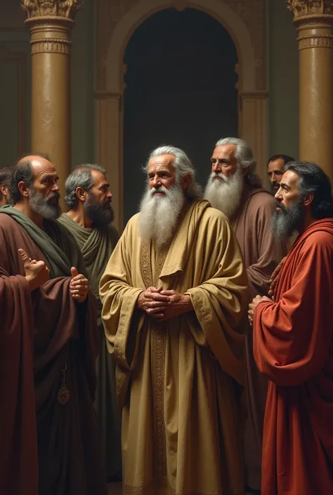 Biblical character Joseph as a governor, already very old, with his brothers all gathered together and his father