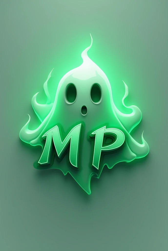 GAMING MASCOT LOGO of name "MP OFFICIAL" WITH GREEN COLOR TEXT with ghost character.. realistic 
