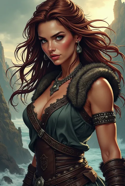 Viking Woman Wild Beautiful Brown Hair Comic 