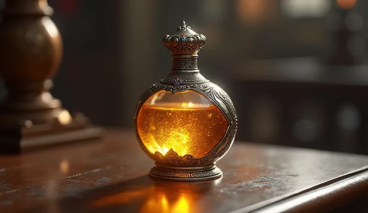 Small silver flask containing golden sprinkling water