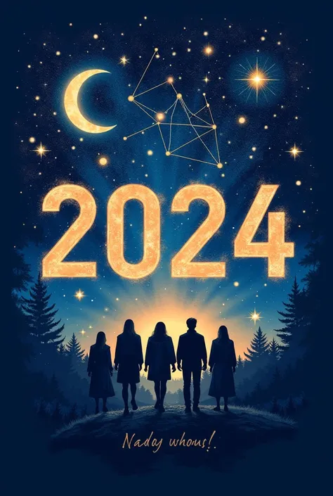 Give me a t-shirt design for seniors (seniors) with a constellation and the year 2024, also an example space for your name and number. (A t-shirt)