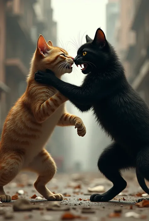 two cats fighting