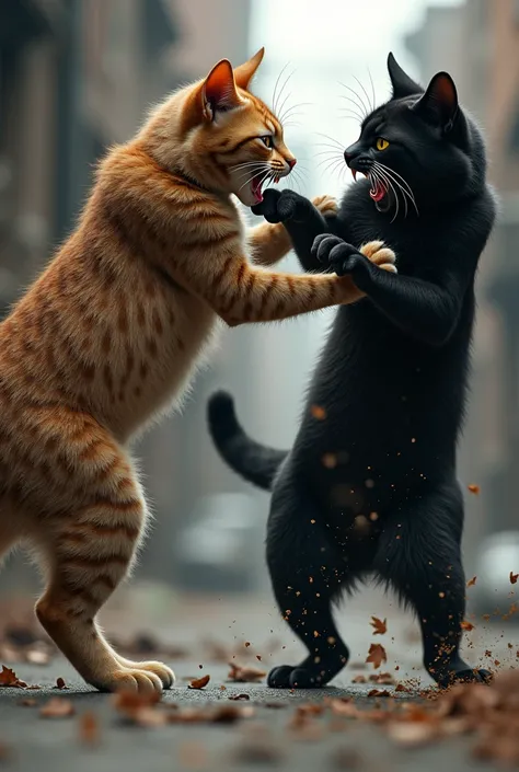 two cats fighting