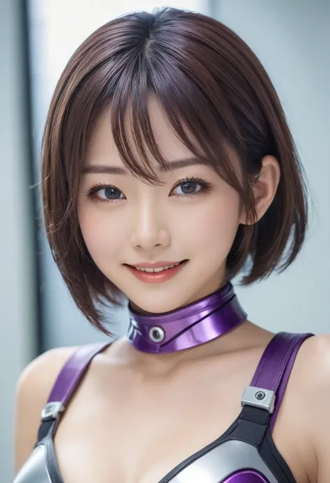 (Highest quality ,High resolution,masterpiece:1.2), Very detailed, Realistic:1.37, (Perfect Anatomy), whole body,1 person ,Cute and perfect 3 Japanese female race queen,(Converted into a cyborg),(Big smile:1.2), Beautiful Eyes, Detailed facial features, (B...