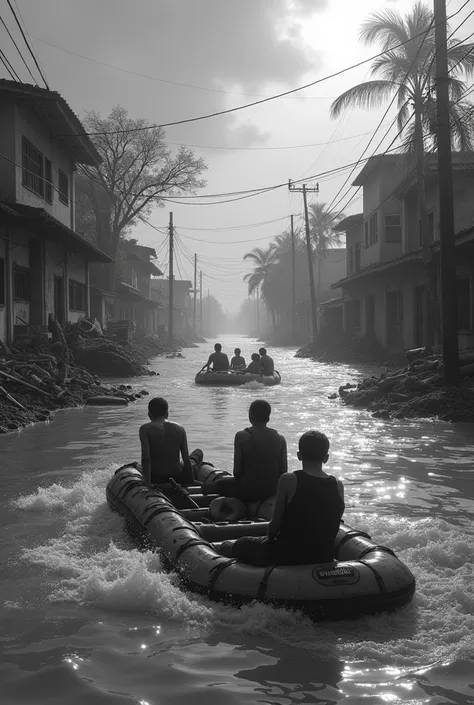 Make a black and white image related to the floods in Rio Grande do Sul 