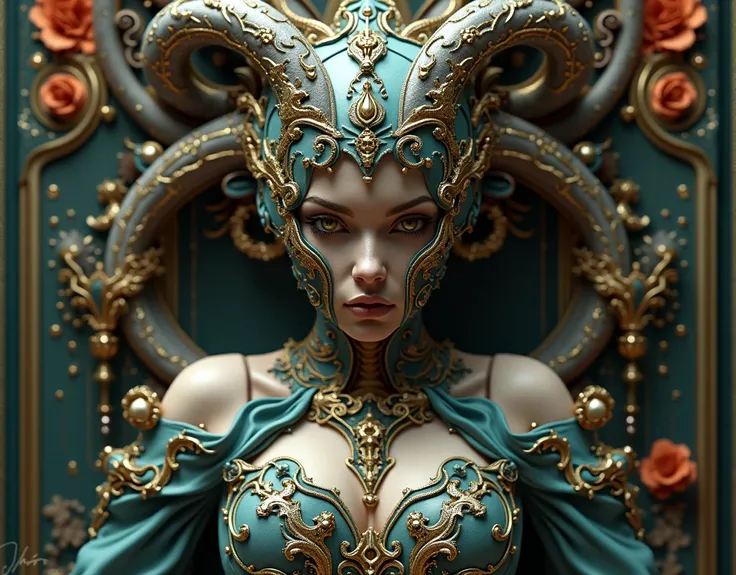 (masterpiece), (great), (Extremely fine), Wallpaper, viewer, Giger, flores, Baroque, octopus, Goddess, ULTRA DEFINED, ultra realistic, 3D model, transparent, Lovecraft, medusa, portrait, Gothico, grotesque, intricate biomechanical details, ceramic, elegant...