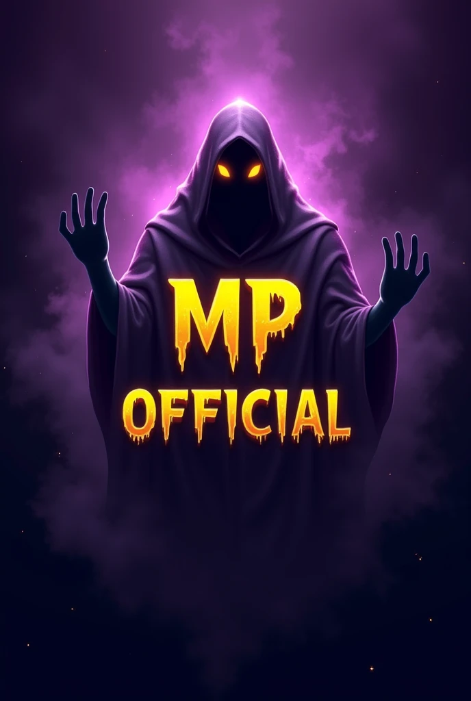 make a gaming logo with purple color and ghost logo over it , having "MP OFFICIAL" TEXT WITH YELLOW COLOR ON IT 