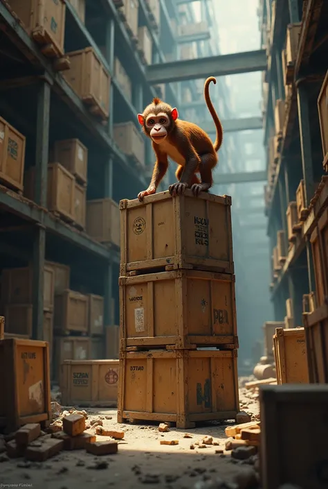 Monkey in Warehouse with boxes

