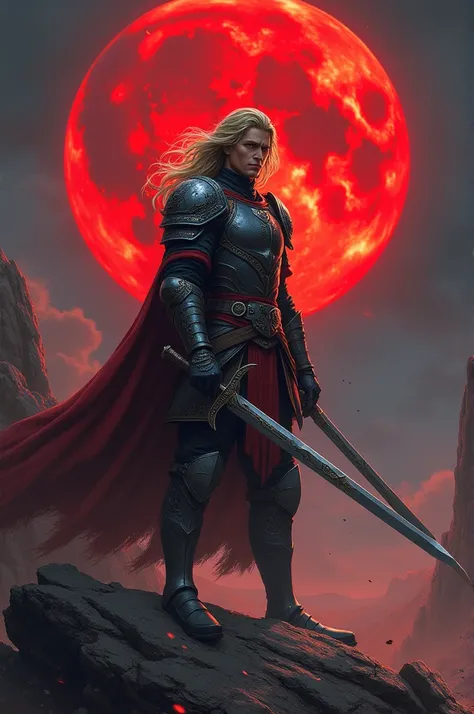 Male blonde haired sword fighter with a blood moon