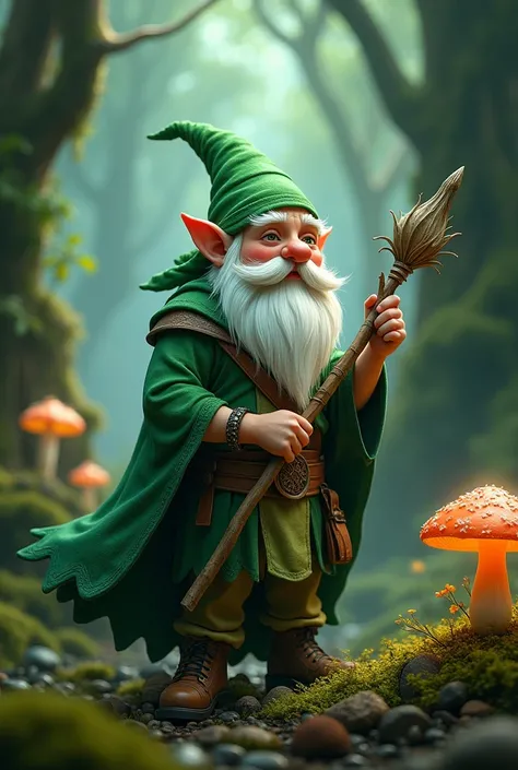 Make a mystical gnome with a green cape and a wand