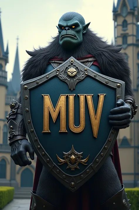 Shield with the letters MUV as monster university